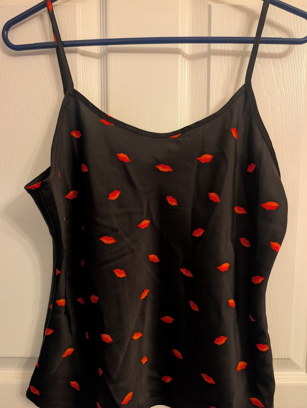 A New Day Women's Black/Red Lip Print Tank Top Cami Size Medium